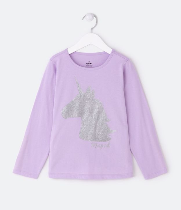 Camiseta Infantil Estampa Unicórnio de Glitter - Tam 5 a 14 Anos