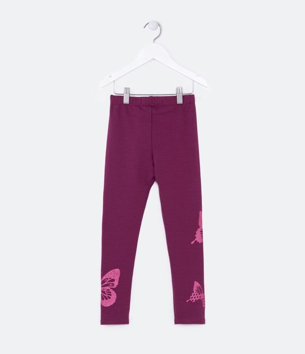 Pantalón Legging Infantil en Algodón con Estampado Mariposas de Brillos - Talle 5 a 14 años Violeta 2