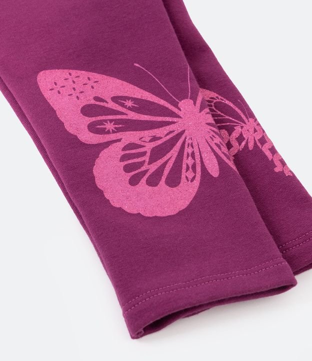 Pantalón Legging Infantil en Algodón con Estampado Mariposas de Brillos - Talle 5 a 14 años Violeta 3