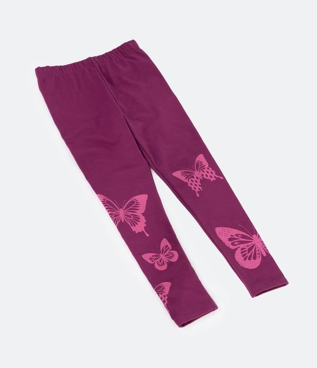 Pantalón Legging Infantil en Algodón con Estampado Mariposas de Brillos - Talle 5 a 14 años Violeta 4