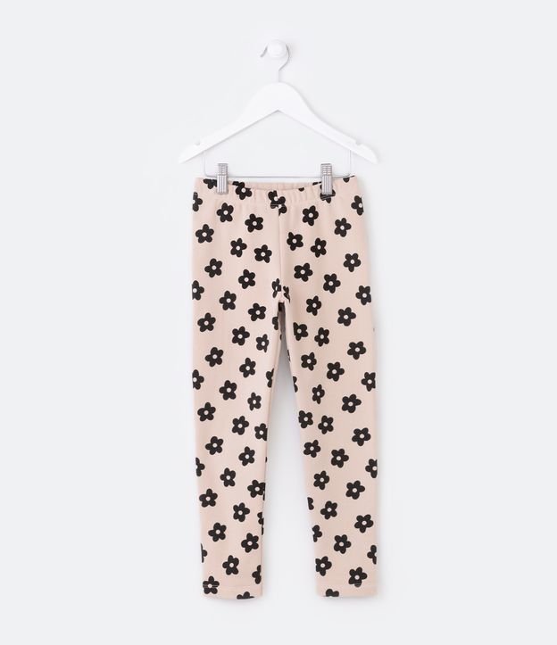 Calça Legging Infantil em Molecotton com Forro Quentinho e Estampa de Florzinhas - Tam 5 a 14 Anos