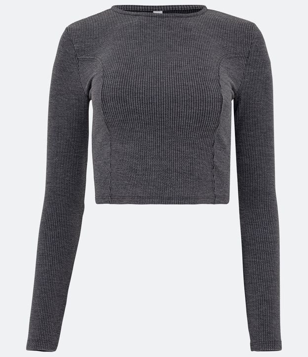 Blusa Cropped en Ribana con Manga Larga Gris 5