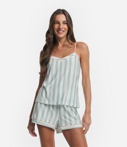 Pijama Short Doll Alcinha em Meia Malha com Estampa Listrada