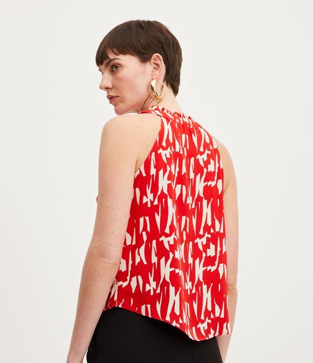 Blusa Sem Manga em Crepe com Babados e Estampa Abstrata Tomato 3