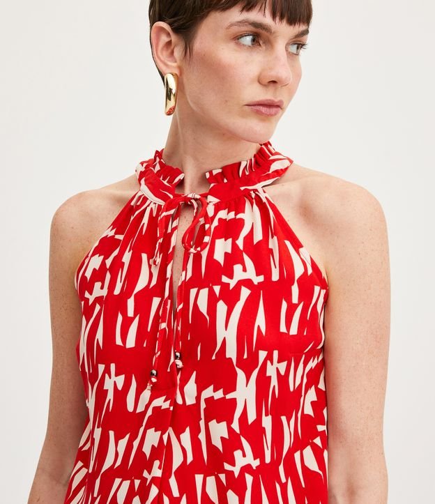 Blusa Sem Manga em Crepe com Babados e Estampa Abstrata Tomato 4