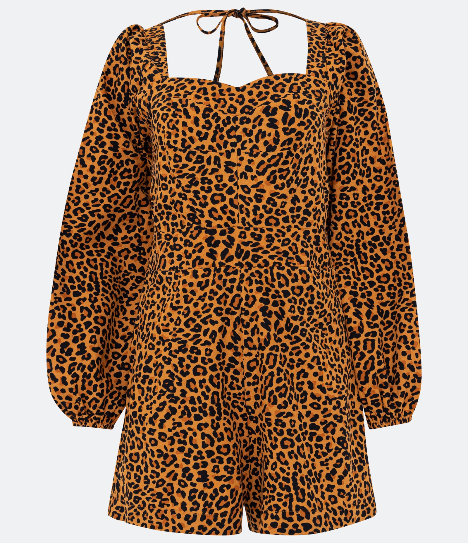 Macaquinho em Tricoline com Manga Longa e Estampa Animal Print Onça Laranja 1