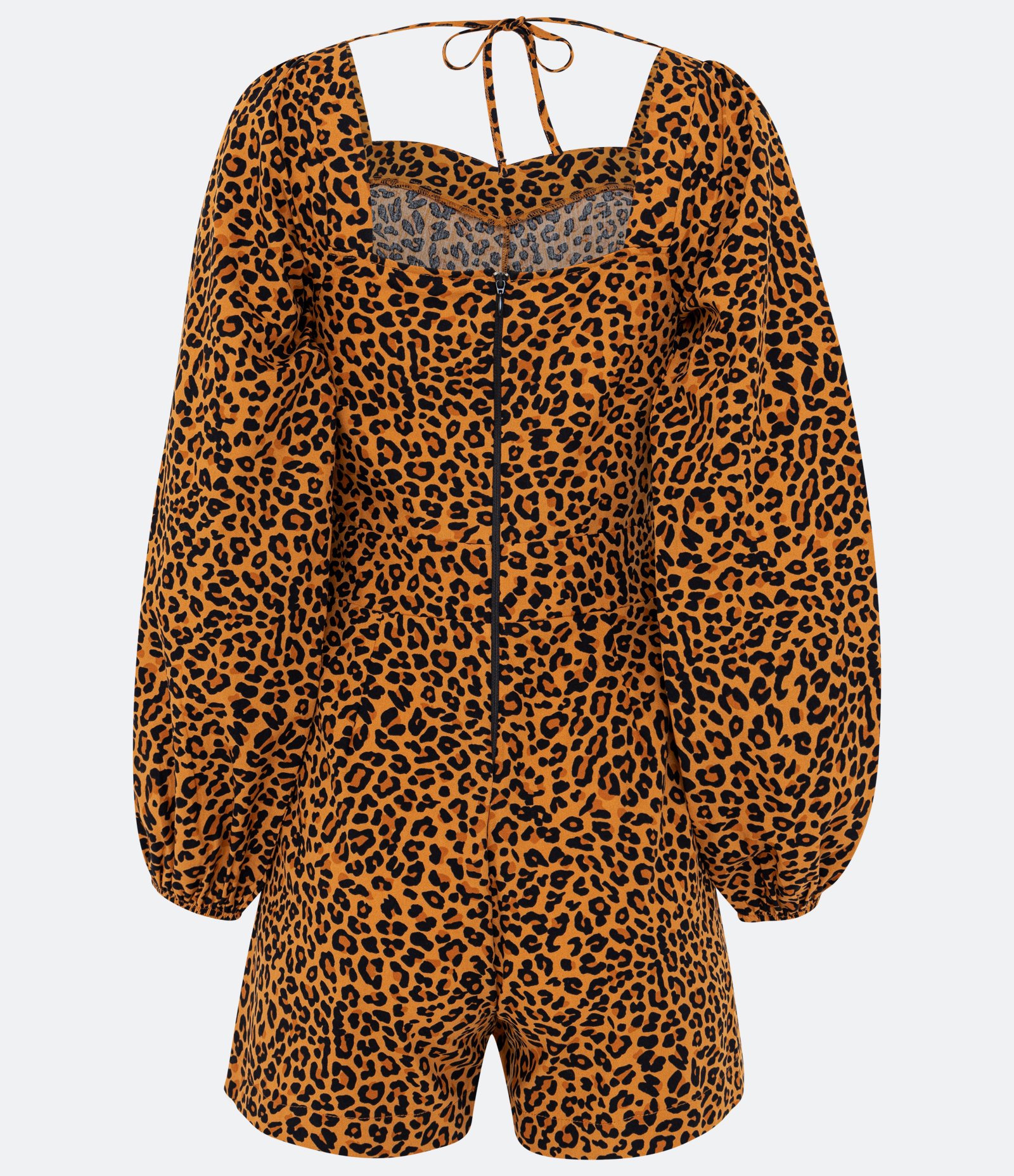 Macaquinho em Tricoline com Manga Longa e Estampa Animal Print Onça Laranja 2