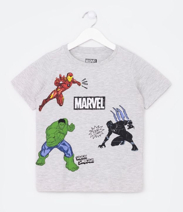 Camiseta Infantil Estampa Heróis Marvel - Tam 3 a 10 Anos - Cor: Cinza - Tamanho: 9-10