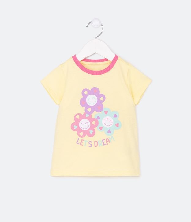 Pijama Curto Infantil com Estampa de Margaridinhas - Tam 2 a 4 Anos Amarelo 2