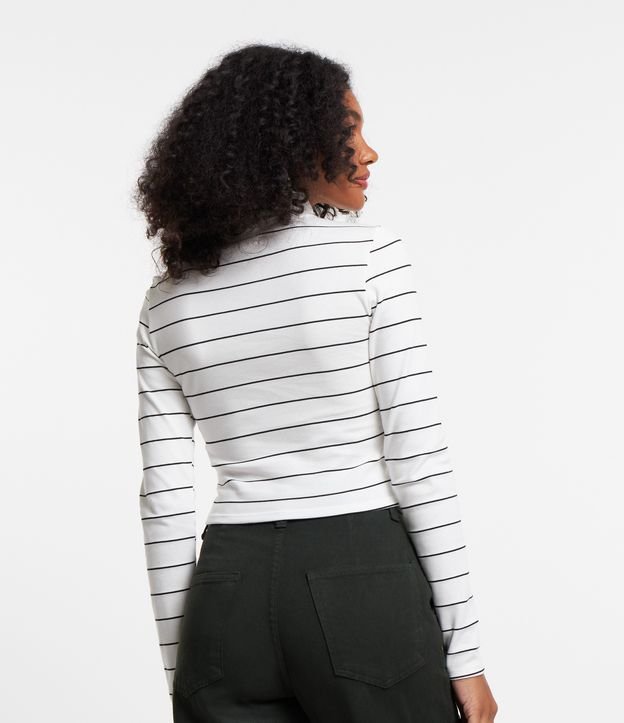 Blusa en Ribana con Cuello Alto y Estampado a Rayas Blanco Nieve 3