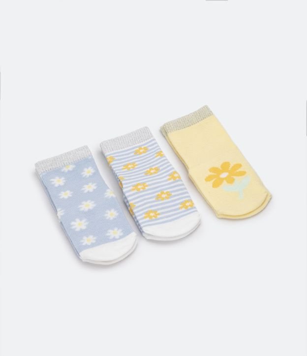 Kit 03 Pares de Meias Infantis com Estampa de Florzinhas - Tam 0 a 12 meses
