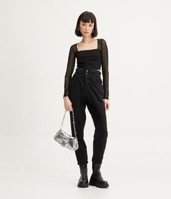 Calça Baggy em Sarja com Botões