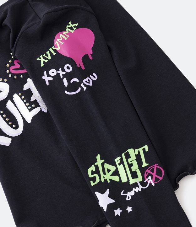 Blusa Infantil en Jersey con Estampado Girls Rule - Talle 5 a 14 años Negro 6