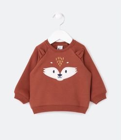 Blusão Infantil em Moletom com Bordado de Raposa - Tam 3 a 18 meses