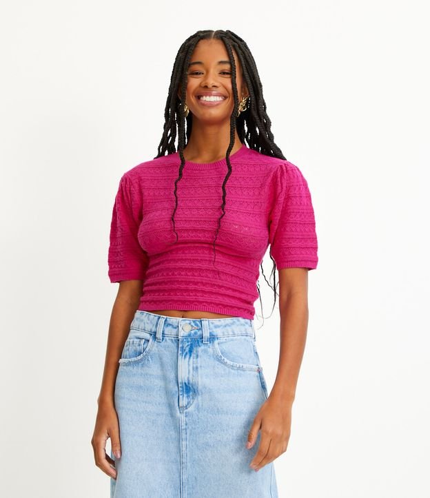 blusa rosa manga abullonada