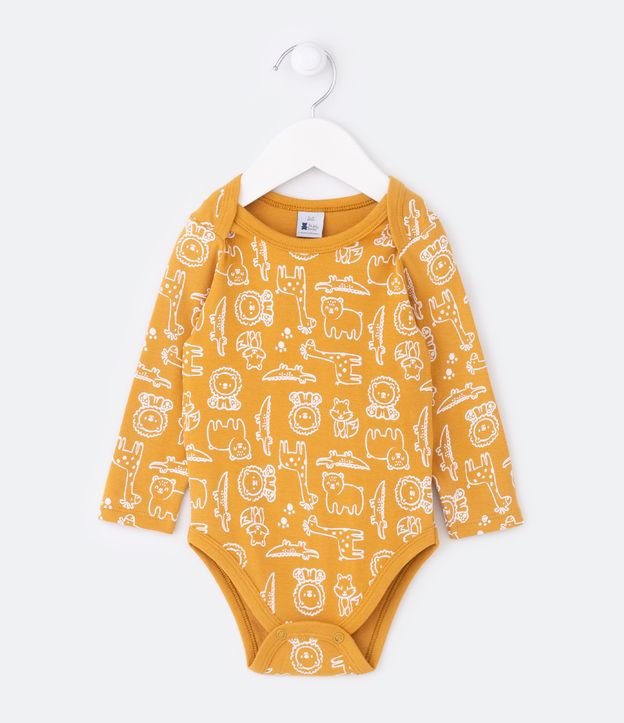Body Infantil em Cotton com Estampa Outline de Bichinhos - Tam 0 a 18 meses