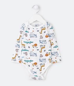 Body Infantil em Cotton com Estampa de Bichinhos Outline - Tam 0 a 18 meses