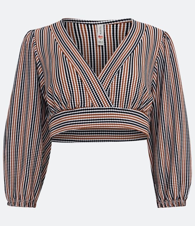 Blusa Cropped en Malla Texturizada Rayada y Mangas Abullonadas Multicolores 5