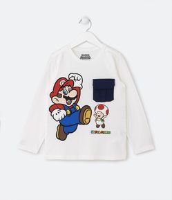 Camiseta Infantil Estampa Mario Bros e Toad- Tam 3 a 10 Anos
