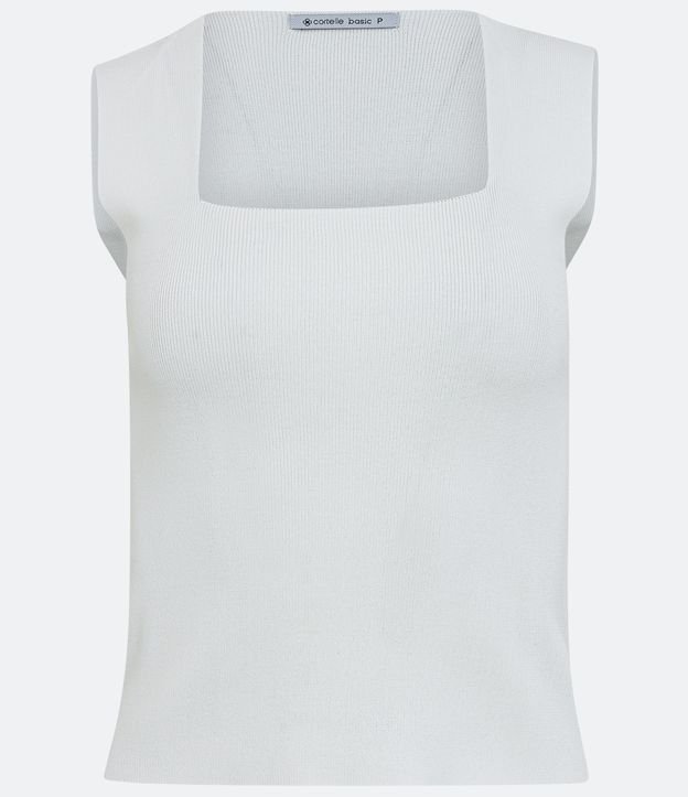 Blusa Cropped em Tricô com Decote Quadrado Branco Neve 5