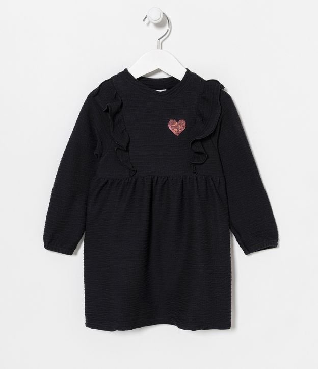Vestido Infantil con Volados y Corazón de Lentejuela - Talle 1 a 5 años Negro 1