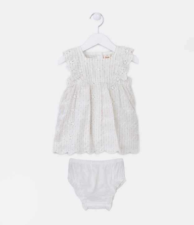Vestido Infantil com Bordados e Fio Metalizado Acompanha Calcinha - Tam 0 a 24 meses