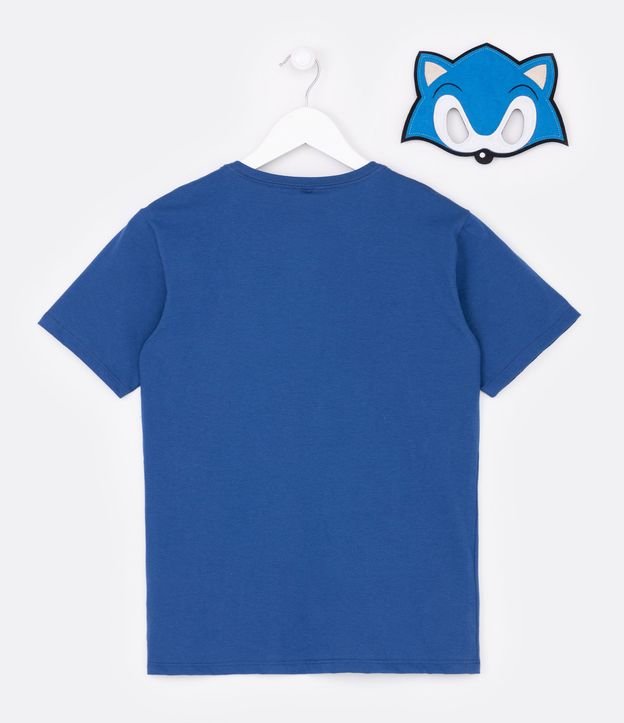 Camiseta Infantil com Estampa do Sonic e Máscara Interativa - Tam 4 a 12 Anos Azul 2