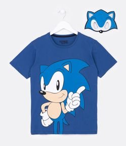 Camiseta Infantil com Estampa do Sonic e Máscara Interativa - Tam 4 a 12 Anos