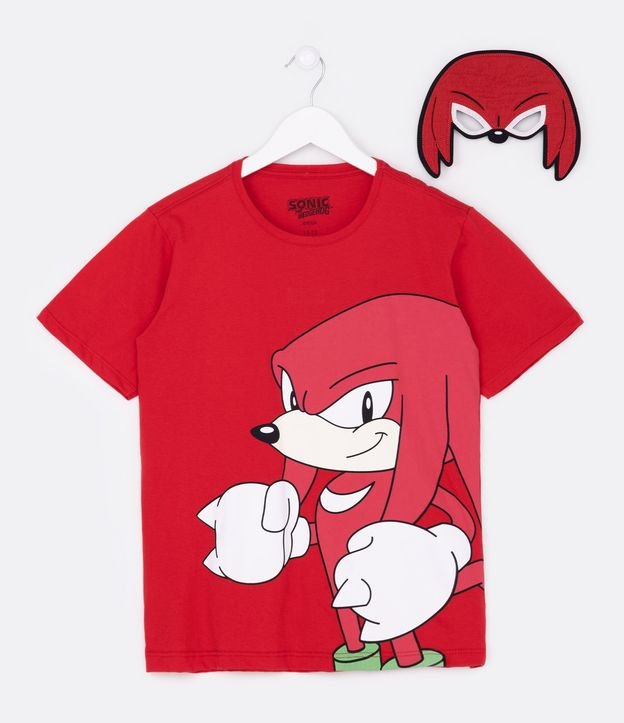 Camiseta Infantil Estampa Knuckles Turma Sonic com Máscara - Tam 4 a 12  Anos Vermelho