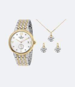 Kit Relógio Feminino com Pulseira e Caixa em Metal CN24753B