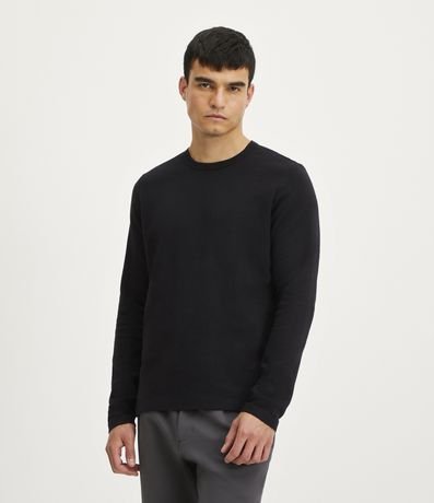 Menor preço em Camiseta Slim em Algodão com Textura e Manga Longa