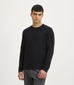 Camiseta Slim em Algodão com Textura e Manga Longa
