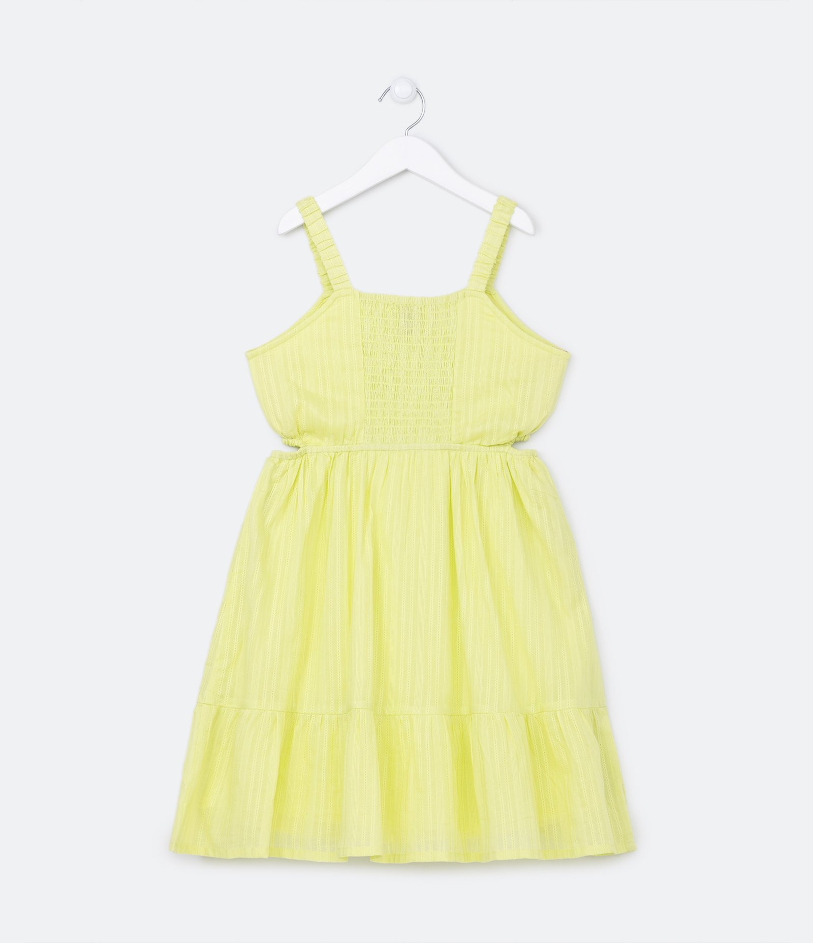 Vestido Marias Infantil em Tricoline Liso com Mordidinha Lateral Amarelo Lima 2