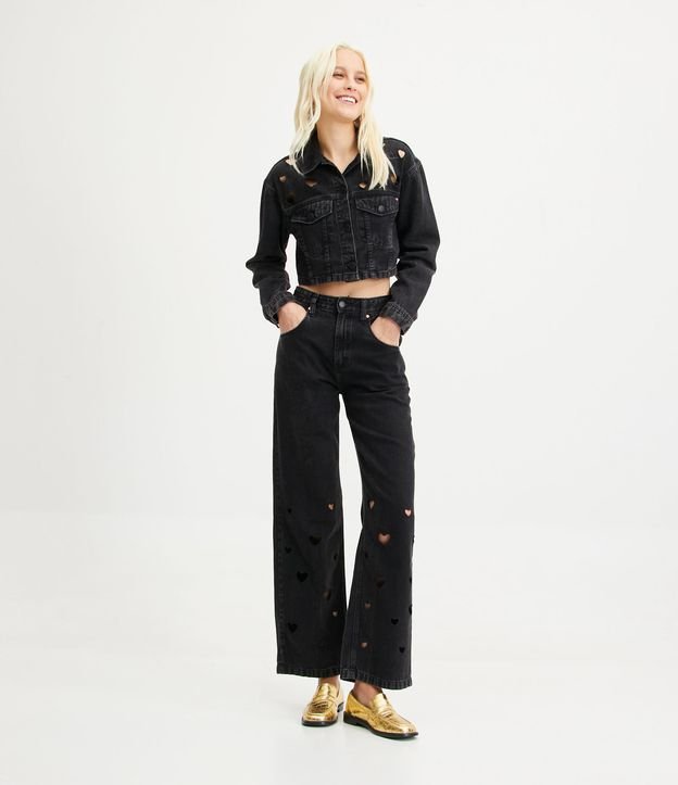 Pantalón años 90 Jeans con Corazones Cutout Negro 1
