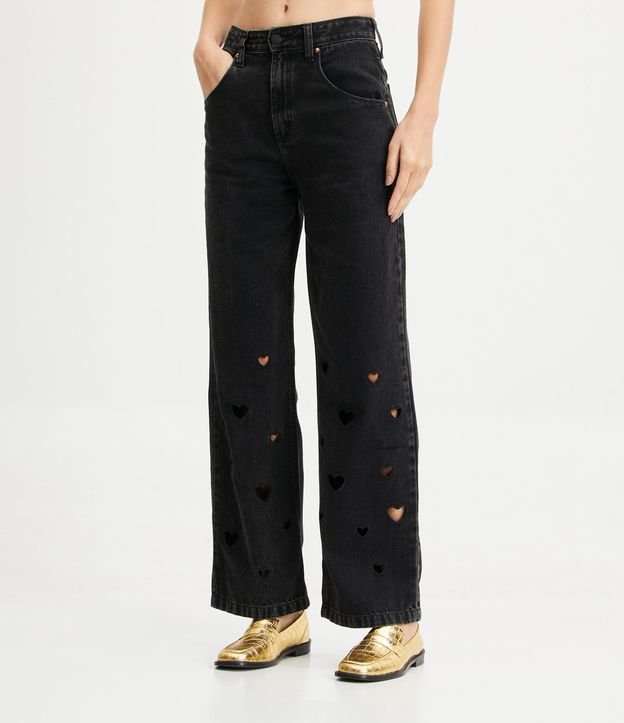Pantalón años 90 Jeans con Corazones Cutout Negro 2