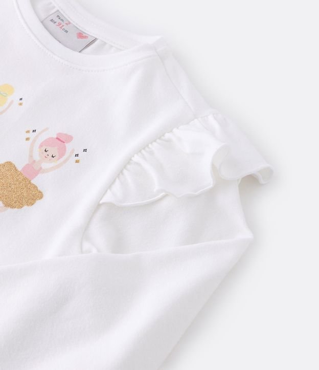 Blusa Infantil Canelada com Babados e Estampa de Frutinhas - Tam 1 a 5 Anos  Branco Neve