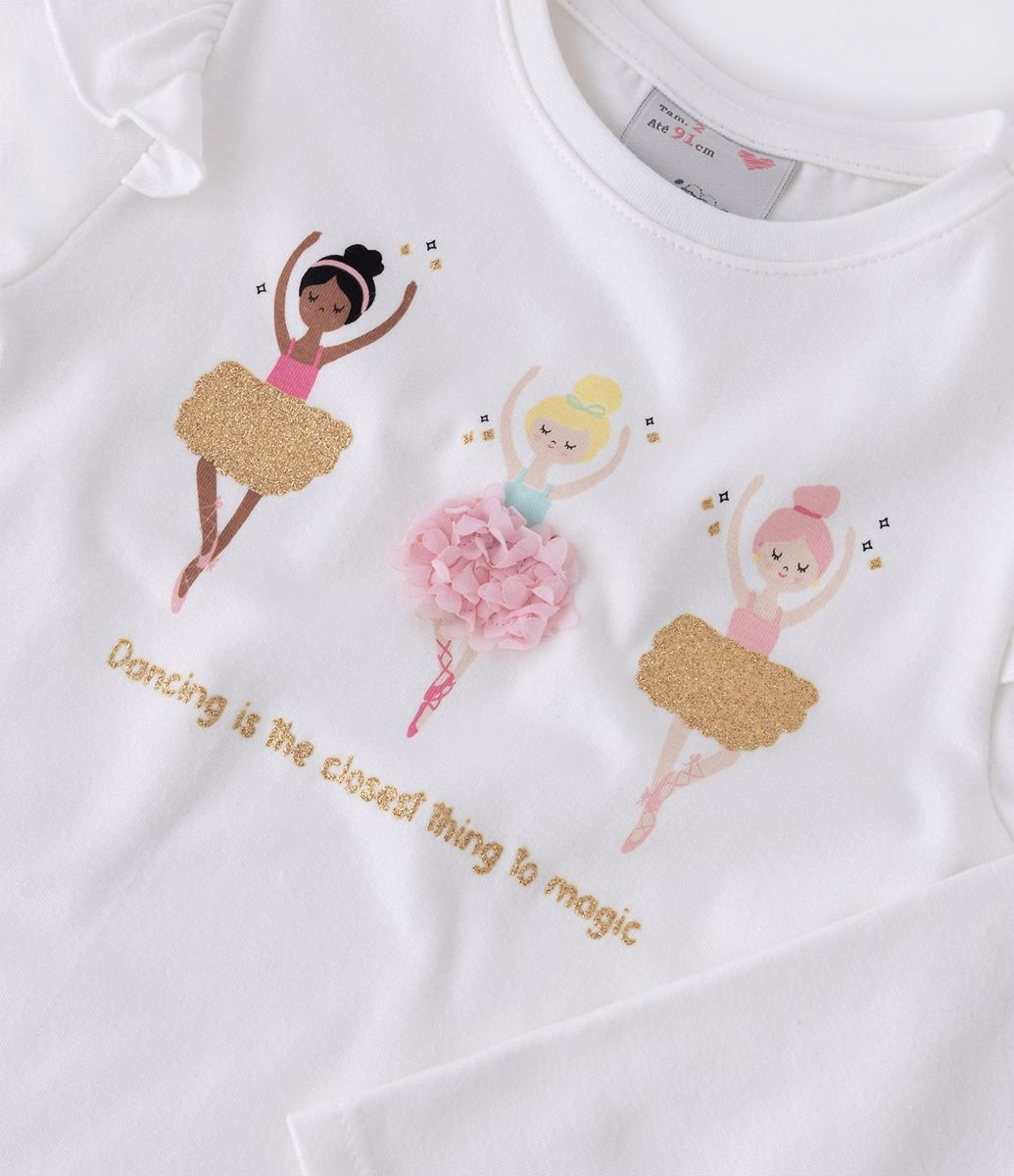 Blusa Infantil Canelada com Babados e Estampa de Frutinhas - Tam 1 a 5 Anos  Branco Neve