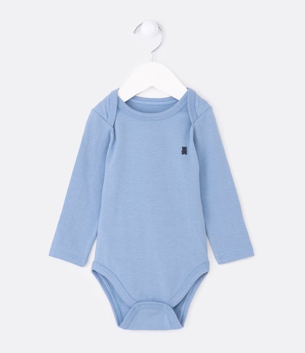 Body Infantil em Cotton e Silk de Ursinho no Peito - Tam 0 a 18 meses Azul 1