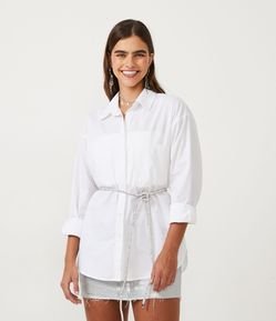 Camisa Alongada em Tricoline com Manga Longa