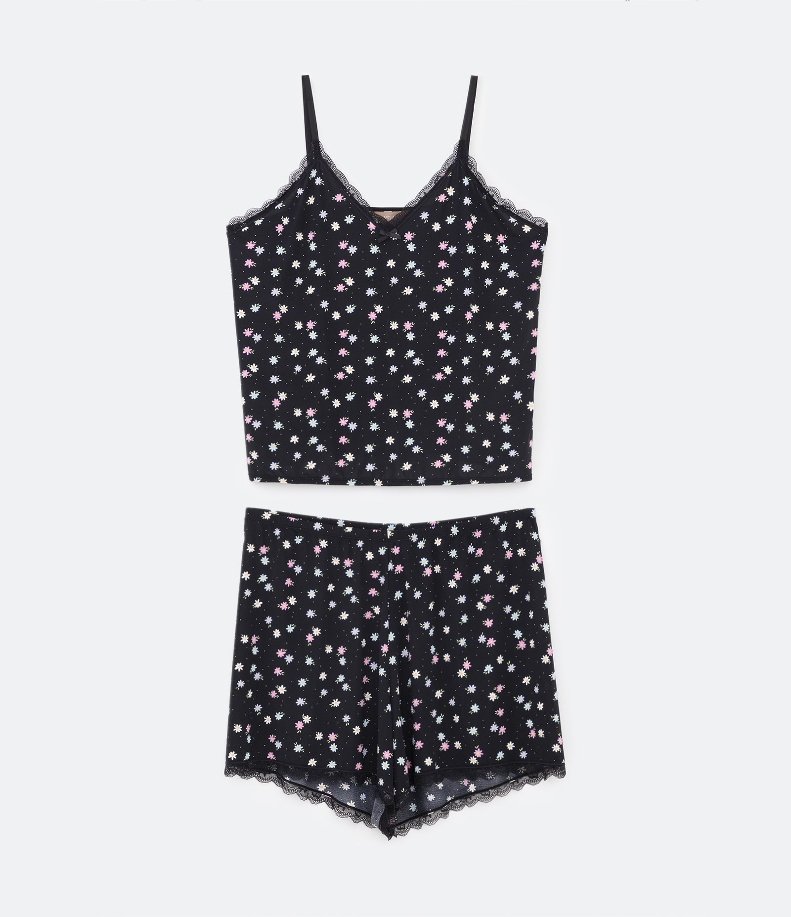Pijama Short Doll Alcinha em Poliamida com Estampa Floral Curve & Plus Preto 5