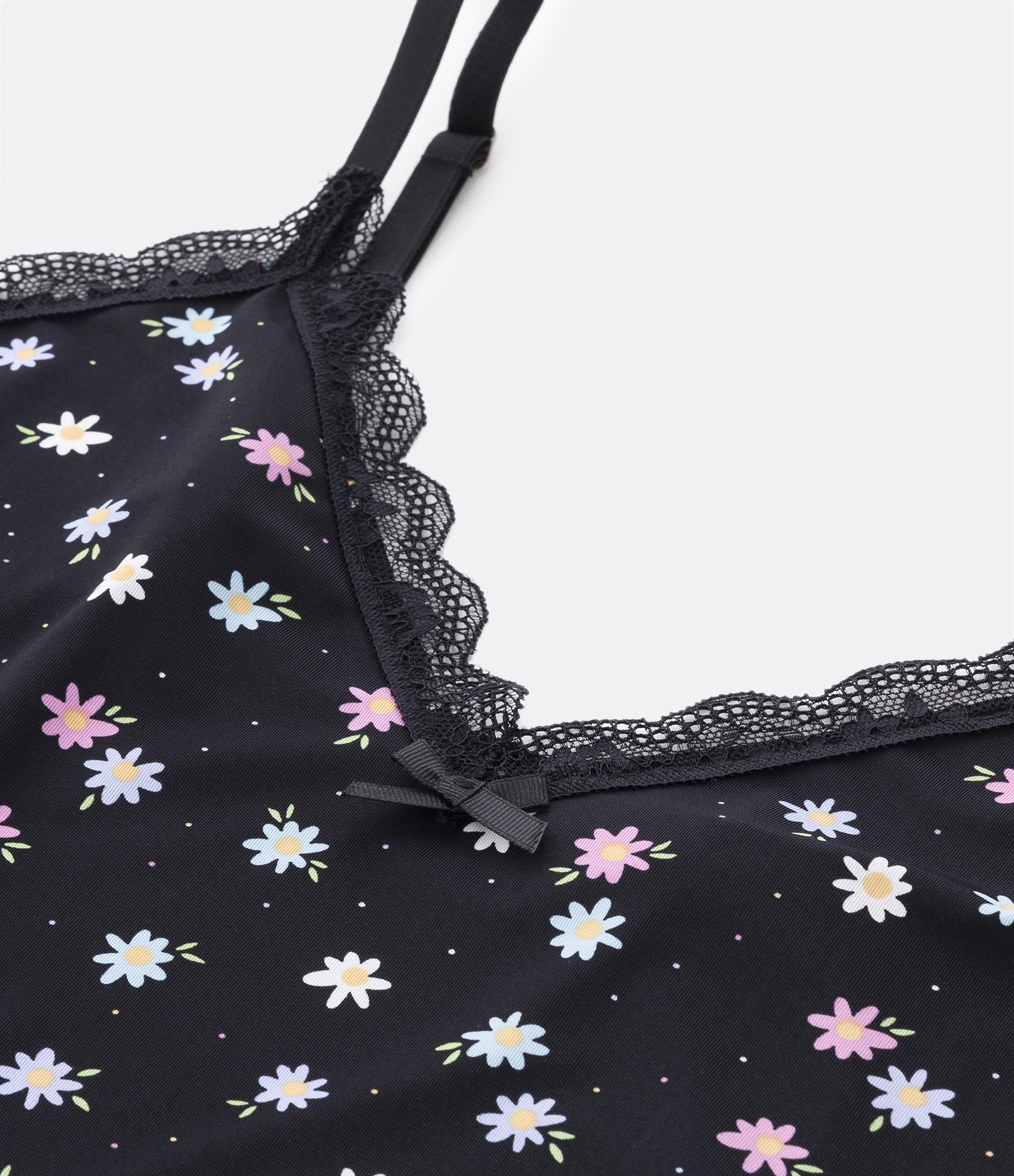 Pijama Short Doll Alcinha em Poliamida com Estampa Floral Curve & Plus Preto 7