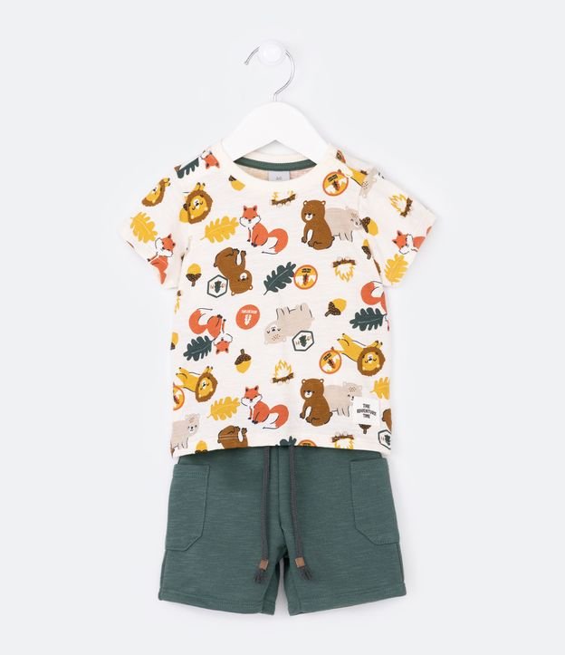Conjunto Infantil com Estampa Bichinhos e Folhagens - Tam 0 a 18 meses