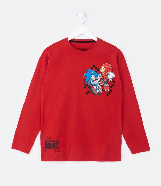 Camiseta Infantil Estampa Sonic e Knucles - Tam 4 a 12 Anos - Cor: Vermelho - Tamanho: 7-8