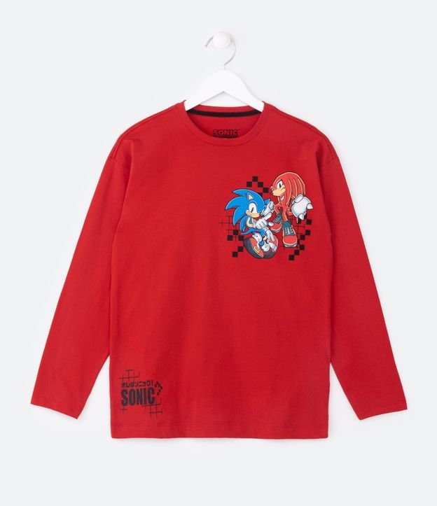 Camiseta Infantil com Estampa Knuckles Sonic - Tam 4 a 12 Anos Vermelho