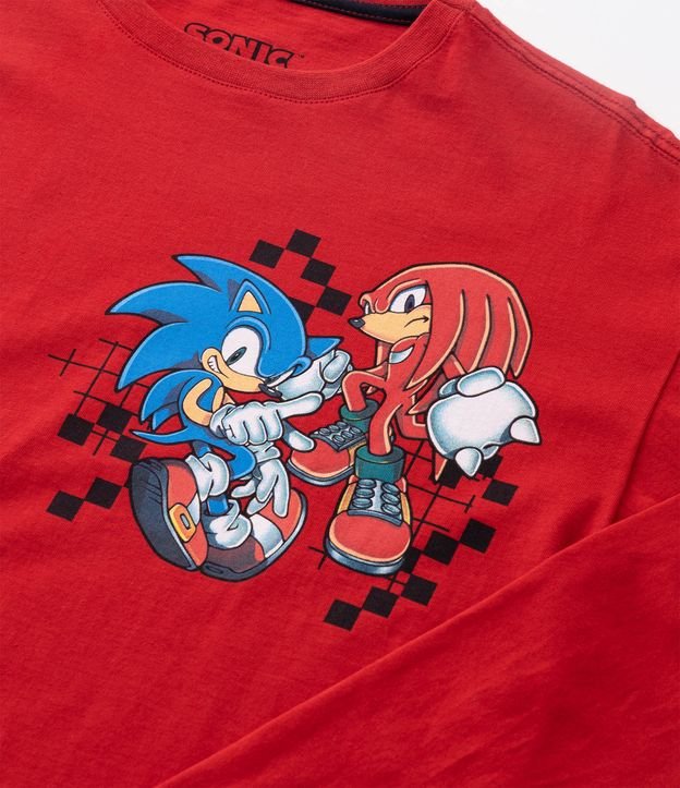 Camiseta Infantil com Estampa Knuckles Sonic - Tam 4 a 12 Anos Vermelho