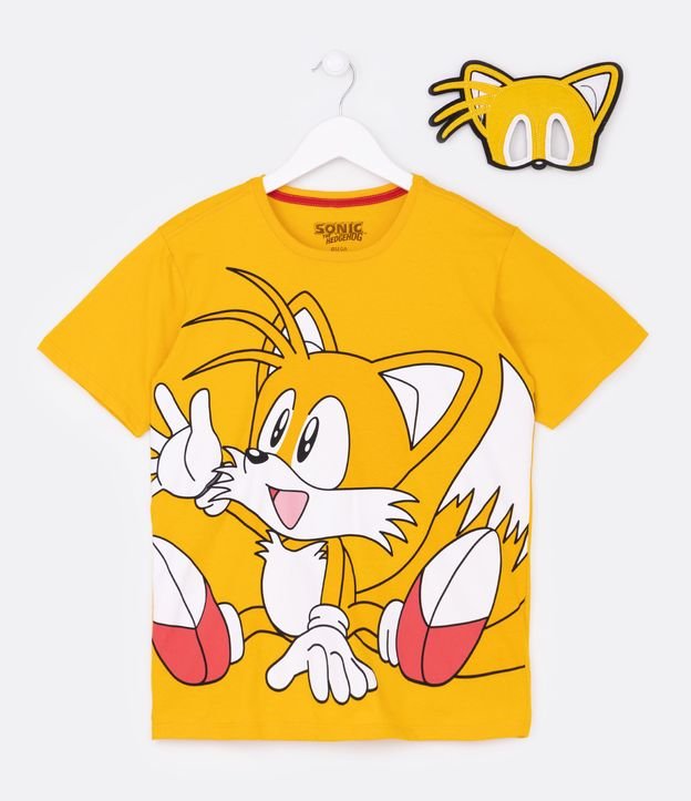 Camiseta Infantil Estampa Tails Turma Sonic Com Máscara - Tam 4 a 12 Anos - Cor: Amarelo - Tamanho: 5-6
