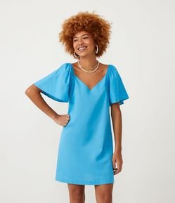 Vestido Curto em Linho com Manga Godê