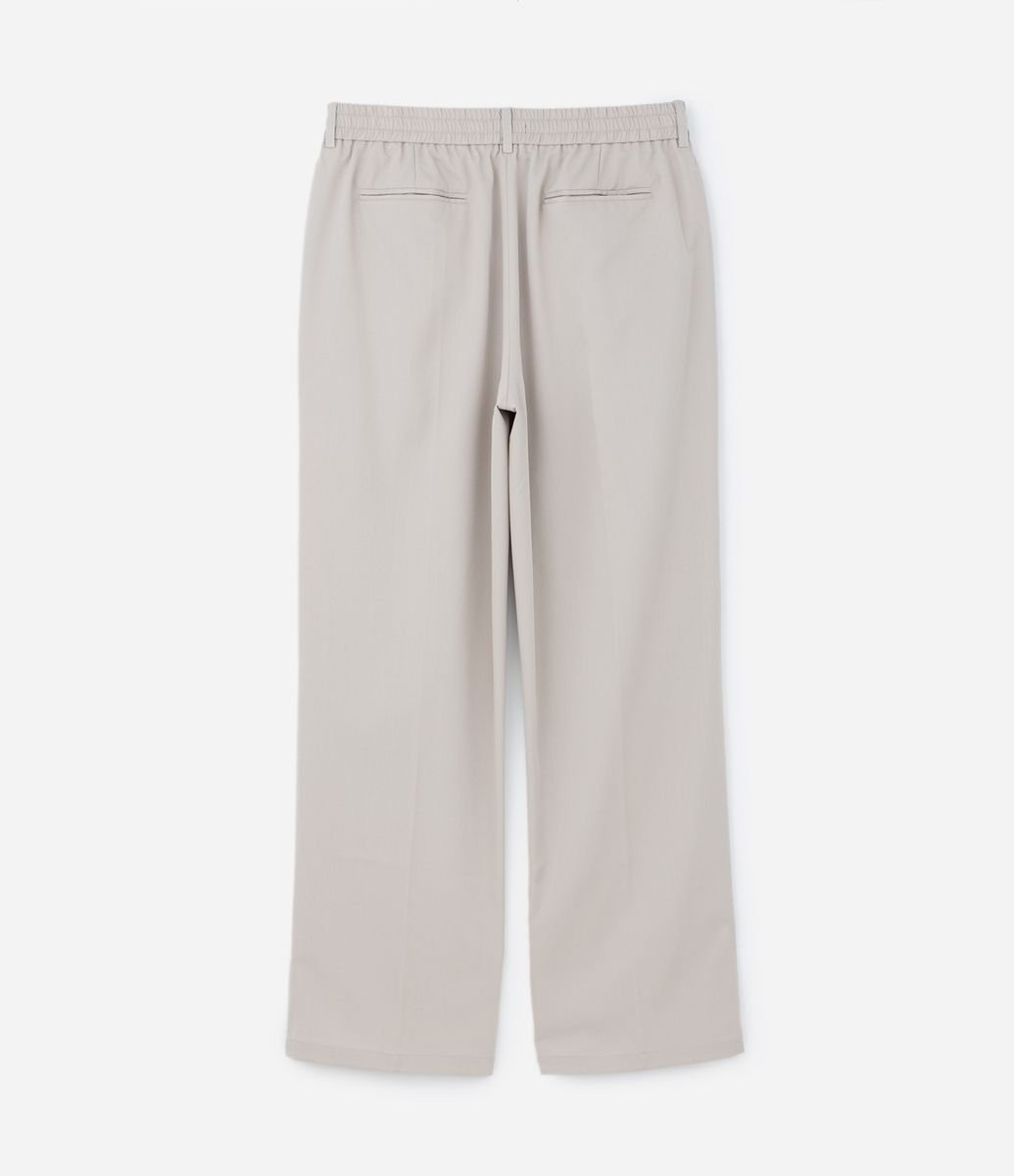 Calça Wide Leg com Bolsos e Pregas Duplas Frontais Bege