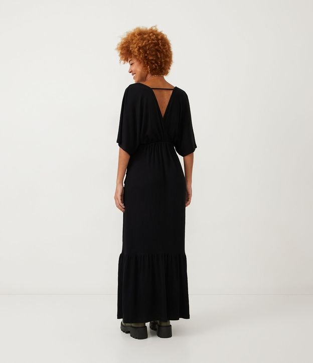 Vestido New Midi en Malla Texturizada con Manga Corta y Lazo Negro 2