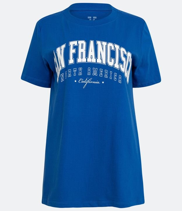Remera en Algodón con Manga Corta y Lettering San Francisco Azul 5